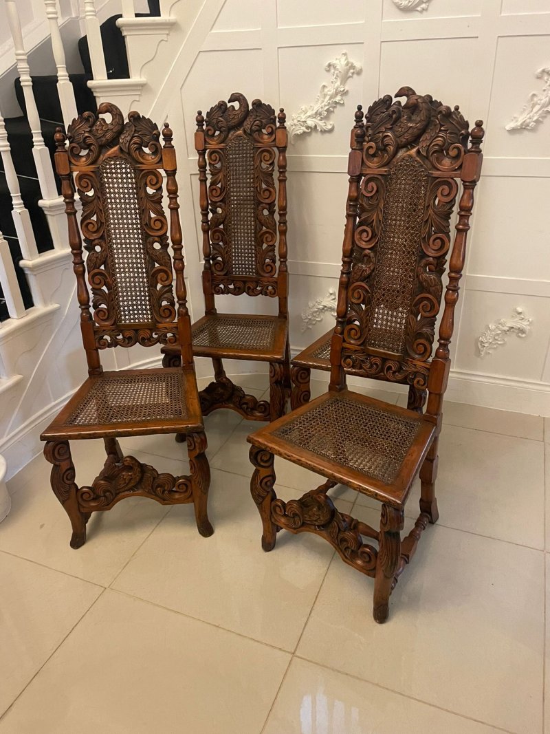 Set of 4 Antique Victorian Quality Carved Walnut Dining Chairs - Image 2